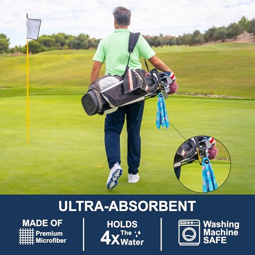 Magnetic Microfiber Waffle Golf Towel – Large 16"x24" Clean Golf Club Ball Magnet Clip to Hang on Bag Cart Strong Premium Strength Ultra Absorbent Gear Men (Flamingo Palms) - color: Flamingo Palms