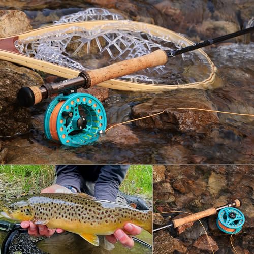 Sougayilang 5/6 Weight 9ft Fly Rod, 4-Piece Graphite Rod, Die Cast Aluminum Reel, Carrying Case, Fly Box & Fishing Flies Combo Starter Kit - color: Fly Fishing Combo #5-Turquoisee