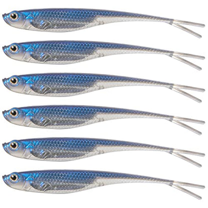 Dr.Fish Soft Plastic Baits, Fork Tail Soft Jerkbait Minnow Lures, 3 to 4-3/4 Inches Soft Swimbaits Jerk Shad Baits Crappie Bass Fishing Lures - color: Blue, size: 4.75"-5 Pack