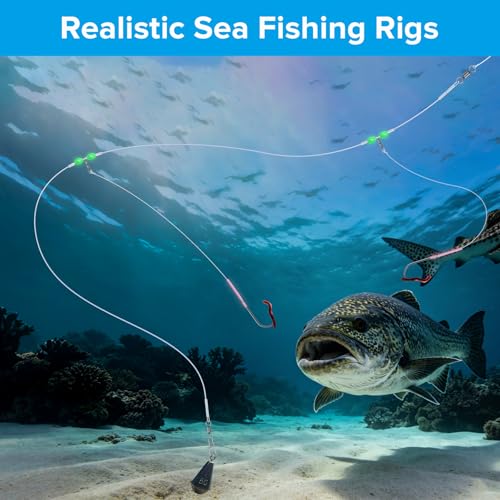 Realure 5 Pack Pre-Tied High-Low Surf Fishing Rigs, 3 Sizes 1/0#-3/0# Double Hook Bottom Rig, Hand Tied Saltwater Tackle for Flounder, Cod, Striped Bass, Whiting, Redfish Pier Surf Casting - size: 5Pcs 1/0#