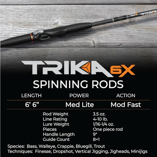 TRIKA 6X Spinning/Casting Carbon Rod Carbon Weave Rod for Extra Sensitive Vibration | Longer Casting | Lightweight Freshwater Fishing Pole - style: Spinning 6'6" Medium Lite/Mod Fast 1pc.