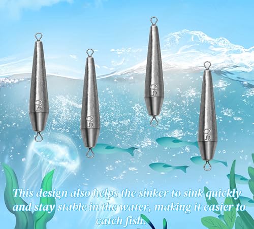 10PCS Fishing Weights, Inline Trolling Bullet Sinkers Double Ring Torpedo Fishing Weights Lead Drop Shot Fishing Weight Sinkers - 20g-50g - size: 1.8 oz - 8 Pack