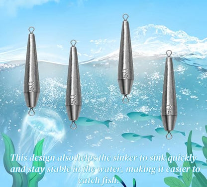 10PCS Fishing Weights, Inline Trolling Bullet Sinkers Double Ring Torpedo Fishing Weights Lead Drop Shot Fishing Weight Sinkers - 20g-50g - size: 1.8 oz - 8 Pack
