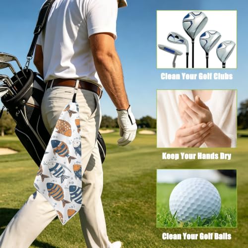 Fish Bubbles White Print Magnetic Golf Towel for Golf Bags Microfiber Golf Accessories for Women Men with Carabiner Clip Attaches to Clubs and Carts, 17.7"x17.7"