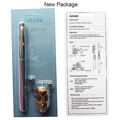 Jatzde Mini Portable Pocket Fish Rod Pen Aluminum Alloy Fishing Rod Pole Reel Combos… - color: Black