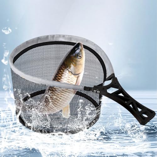 Fishing Landing Net, Foldable Fishing Lure Mesh Net with Handle for Steelhead, Salmon, Fly, Kayak, Catfish, Bass, Trout - color: L