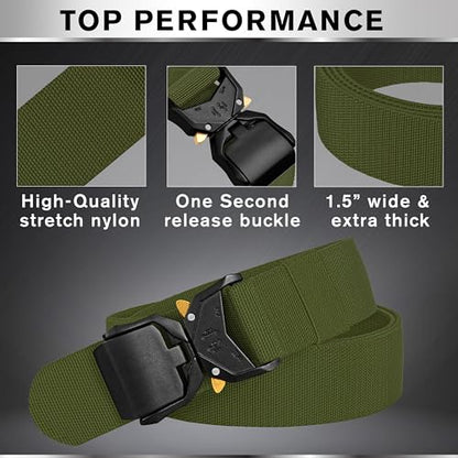 TECEUM Tactical Belt – Heavy-Duty & Quick Release – Military, Work, Rigger, Duty & Utility Belt for Men - color: Buckle 1 - Green, style: Medium-for Waist 36"-42" (Length 49")