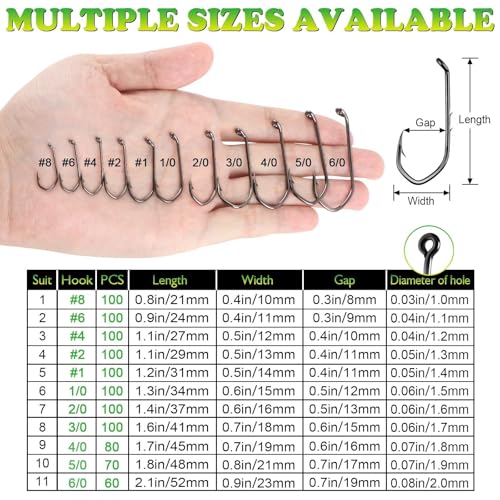 LUCKYFISHING Baitholder Fishing Hooks Saltwater Freshwater 100/80/70/60pcs Professional V Bait Holder Hooks for Bass Trout Crappie Soft Live Baits Black Red with Size 1 2 4 6 8 1/0-6/0 - color: Black, size: 5/0-70pcs