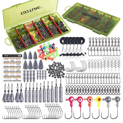 Goture 215pcs Fishing Tackle Kit with Ultra-Slim Organizer Box, Complete Terminal Tackle Set Includes Fishing Hooks, Sinkers Weights, Swivels, Snaps and Beads for Freshwater Bass Trout Fishing Gear - style: 215Pcs - Hooks & Accessories