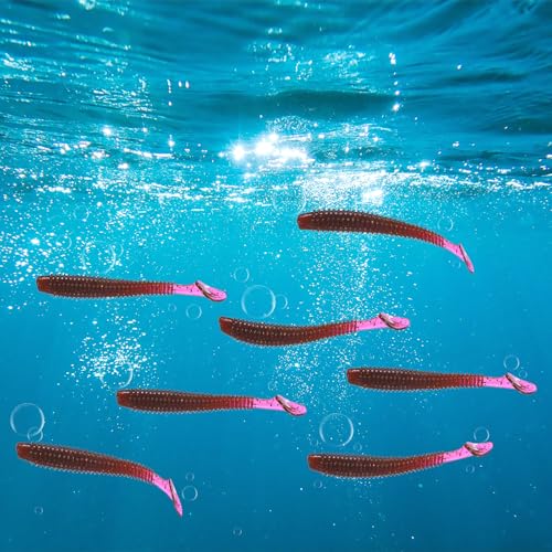 Soft Fishing Lures - Paddle Tail Swim Bait for Bass, Trout in Saltwater & Freshwater - Rigged with Hooks - Durable ABS Plastic - color: Purple Red, size: 2.56"
