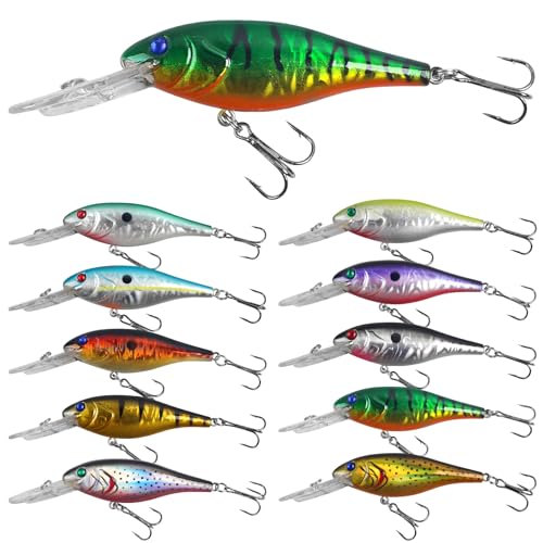 Crankbait Fishing Lures Hard Bait Shallow Diving Crank Bait Lifelike Swimbait Lures for Bass Trout Walleye Pike Freshwater Saltwater Fishing Lure - color: A-10pcs-3.7in/0.36oz