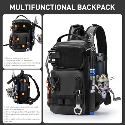 THKFISH Fishing Tool Kit, Backpack and Tackle Box with Tackle Included Lures Hooks Sinkers Accessories Kit,Pliers, Fish Lip Gripper, Fishing Gear and Fishing Gift for Men - color: Black-462pcs