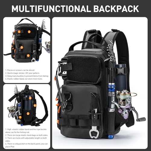 THKFISH Fishing Tool Kit, Backpack and Tackle Box with Tackle Included Lures Hooks Sinkers Accessories Kit,Pliers, Fish Lip Gripper, Fishing Gear and Fishing Gift for Men - color: Black-462pcs