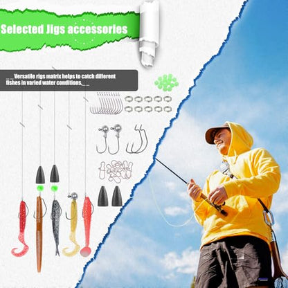 EXAURAFELIS Fishing Lures Tackle Kit, Mixed Hard & Soft Baits Metal Spoons Fishing Accessories for Bass Trout Pike Freshwater Saltwater Fishing - color: 107pcs