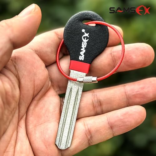 SAMSFX Fishing Hook Sharpener Hook File for Fishing Diamond File with Handle Portable Double Sided Fine and Medium Grits for Men - color: Black & Red