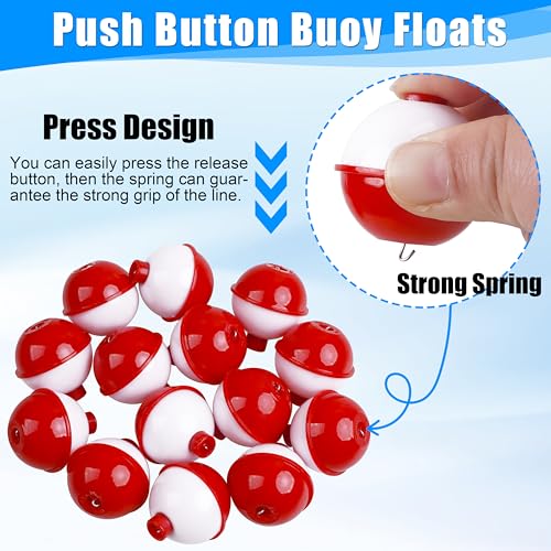 Fishing Bobbers Fishing Floats and Bobbers ABS Push Button Fishing Round Buoy Float Bobber Red/White Bobbers Floats Fishing Tackle Accessories 0.5"/0.75"/1"/1.5"/2"/2.5" - style: 0.75 inch- 30pcs