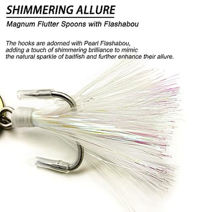 Magnum Flutter Spoon Jigging Lures, 8-9 Inch Large Hard Metal Sinking Trolling Casting Striper Fishing Spoon Baits for Striped Bass, Salmon, Walleye, Saltwater, Freshwater, Deep Sea Fishing - color: Classic - Silver Large Spoon, size: B - 9" Classic - 4.7