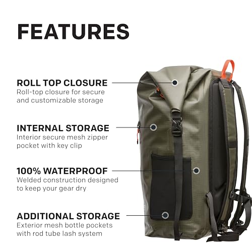 Grundéns Wayward Roll-Top Backpack – Fully Waterproof Fishing & Adventure Gear Pack, 38L, Deep Depths
