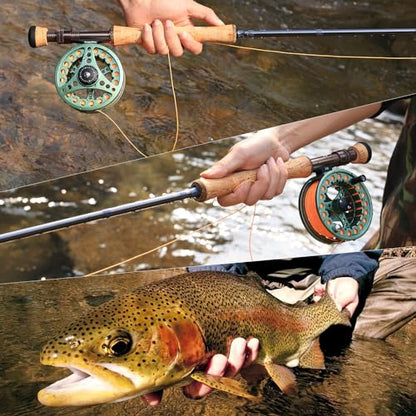 Sougayilang 5/6 Weight 9ft Fly Rod, 4-Piece Graphite Rod, Die Cast Aluminum Reel, Carrying Case, Fly Box & Fishing Flies Combo Starter Kit - color: Fly Fishing Combo #8-Green