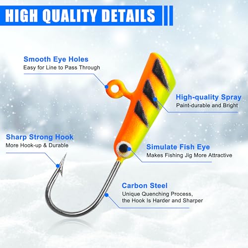 Ice Fishing Jigs Lures kit, Luminous Ice Fishing Gear Crappie Panfish Jigs Head Fishing Hooks Set for Winter Ice Jigging Walleye Perch Bluegill 24/36/48pcs - style: 24pcs