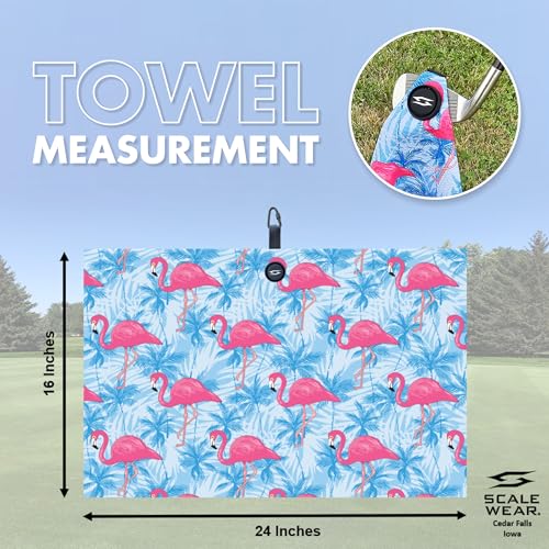 Magnetic Microfiber Waffle Golf Towel – Large 16"x24" Clean Golf Club Ball Magnet Clip to Hang on Bag Cart Strong Premium Strength Ultra Absorbent Gear Tropical Men (Large Flamingo Palms) - color: Large Flamingo Palms
