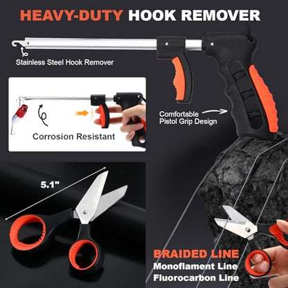 RoundFunny 9 Pcs Fishing Tool Kit, Fishing Pliers with Lanyard Sheath, Fillet Knife Kit Combo, Digital Scale, Hook Remover, Lip Gripper, Braid Scissors, Fish Gear Equipment Easter Gift Basket Men