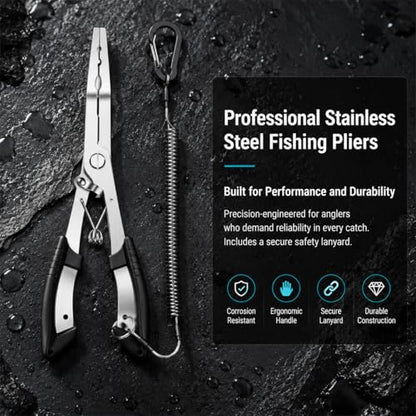 420 Stainless Steel Fishing Pliers, Multi-functional Fishing Tools Hook Remover Line Cutter Pliers, Lockable Handy Fishing Gear for Saltwater Freshwater, Gifts for Men