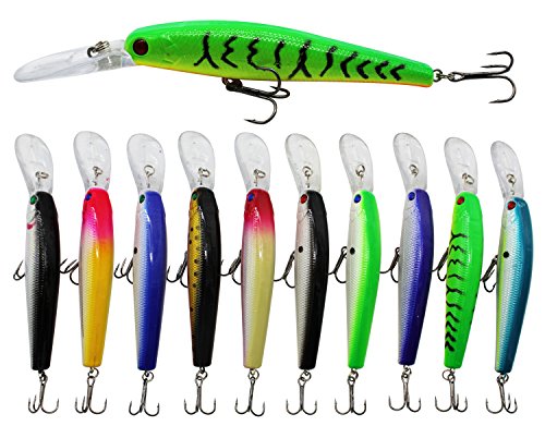 Fishing Lures Kit 10pcs Hard Bait Minnow Deep Diving Swimbait Life-Like Walleye Lures for Bass Trout Pike Freshwater Saltwater Fishing Bait