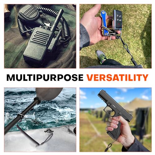 Retractable Kevlar Lanyard Keychain with Carabiner Clip — Military Grade, 265lb Breaking Strength — Heavy Duty Belt Tether for Keys, ID Badge, Tactical Gear, Security & EDC (Black)