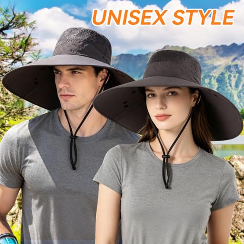 Super Wide Brim Fishing Hat UPF 50+ Sun Safari Hat with Removable Neck Face Flap - color: Dark Grey