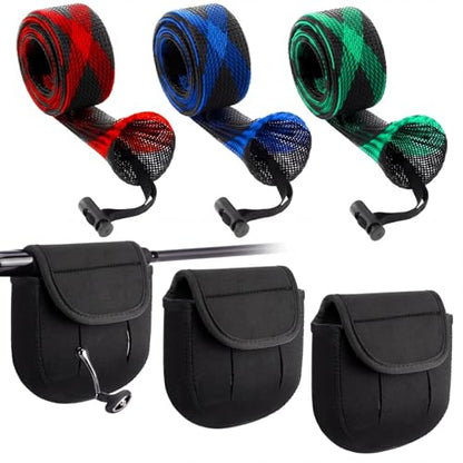 6 Pcs Spinning Reel Covers and Fishing Rod Sleeve Fit 2000-3000 Series Baitcaster Reel Protective Case Pouch Bag Rod Sock for Casting Trolling Spinning Rods Fishing Gear Storage Protection