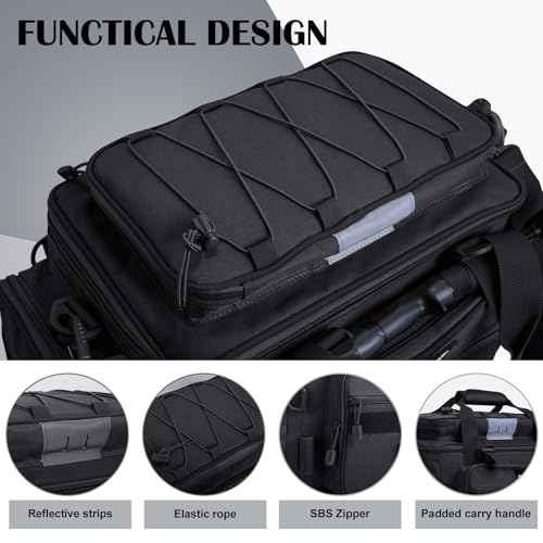 Goture Fishing Tackle Bag with 4pcs 3600 Tackle Boxes, 600D Water-Resistant Soft Side Saltwater Gear Storage Fishing Bag with Rod Straps, Detachable Water Bottle Pouch, Waterproof Bottom, SBS Zippers - color: C2:Black with 4 3600 Tackle Boxes, size: Large