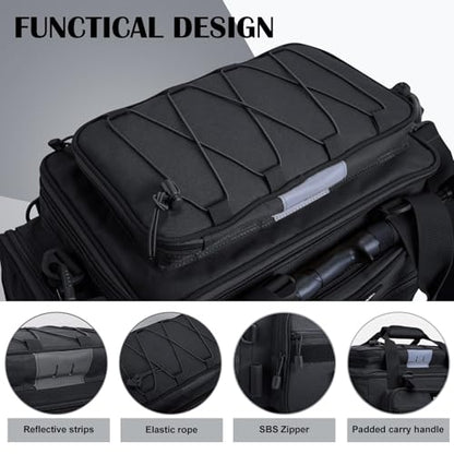 Goture Fishing Tackle Bag with 4pcs 3600 Tackle Boxes, 600D Water-Resistant Soft Side Saltwater Gear Storage Fishing Bag with Rod Straps, Detachable Water Bottle Pouch, Waterproof Bottom, SBS Zippers - color: C2:Black with 4 3600 Tackle Boxes, size: Large