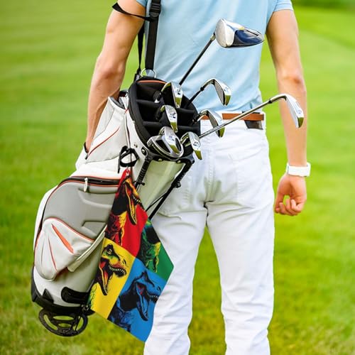 T-Rex Dinosaurs Golf Towel 16" X 24" with Clip Golfer Bags Accessories Gifts - color: T-rex Dinosaurs