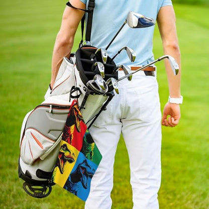 T-Rex Dinosaurs Golf Towel 16" X 24" with Clip Golfer Bags Accessories Gifts - color: T-rex Dinosaurs