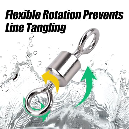 Ball Bearing Fishing Swivels Silver 100pcs FS/ZH-01 | Corrosion Resistant,Barrel Swivel Tackle Swivel Gear,for Freshwater and Saltwater - size: 6#
