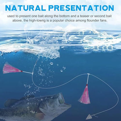 Fishing Teaser Rigs Saltwater, 3/6 Pack Flounder Rigs Hand Tied Sea Bass Hi Lo Rig Fishing Bait Rigs Multicolor Mylar Bucktail Teasers Rig for Flounder Fluke Halibut Sea Bass - size: 6 Packs, style: Mylar Teaser