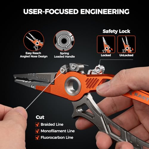 KastKing AlumaStream 7.5" Aluminum Fishing Pliers, Hook Remover, Split Ring Pliers, Fishing Gear, Fishing Gifts for Men, Corrosion-Resistant Saltwater & Freshwater Pliers, 17-4 Stainless Steel Jaws - size: A：7.5" Aluminum Plier