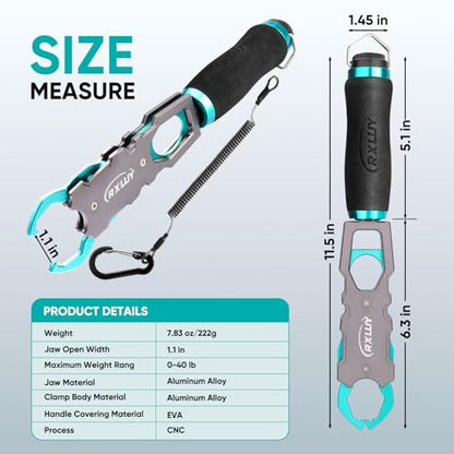 11.5" Fish Lip Gripper with Scale, Max 40lbs Scale, 360° Swivel Non-Slip Handle, Fish Grabber Control Tool for Safe, Hook Removal, Easy Catch & Release, Fishing Gifts for Men Women - color: Light Blue
