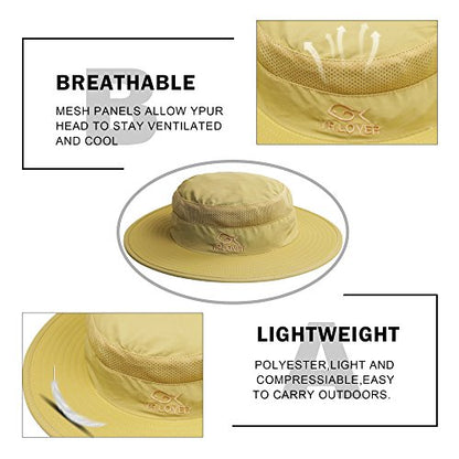 YR.Lover Outdoor UV Sun Protection Wide Brim Fishing Cap with Removable Flap - color: Khaki