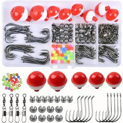 185pcs Fishing Hook Bobbers Tackle Kit,Include Fishing Floats Bobbers,Circle Hooks,Round Split Shot Weights,Octopus Baitholder Hooks Starter Terminal for Trout Catfish Panfish