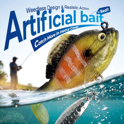 Paddle Tail Swimbaits Fishing Lures, Pre-Rigged Soft Bait with Spinner Blades & 3D Eyes, Weedless Hidden Hook for Bass Trout, Freshwater Saltwater Gear - color: B