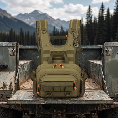 Fly Fishing Backpack Vest, Lightweight Nylon Tackle Chest Pack with Multiple Storage Pockets (Khaki)