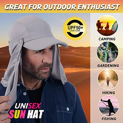 USHAKE Sun Cap Fishing Hat Baseball Cap with Face Neck Cover Flap - color: Light Grey-1