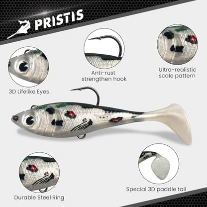 Pristis Jig Head Fishing Lures for Freshwater Saltwater, Weedless Swim Jig Teasers with Sharp Hooks & Exquisite Coating, Pre-Rigged Vibrating Swimbaits Kit Gear for Bass Crappie Walleye Trout Pike - color: 6 pcs Paddle Tail Soft Lures