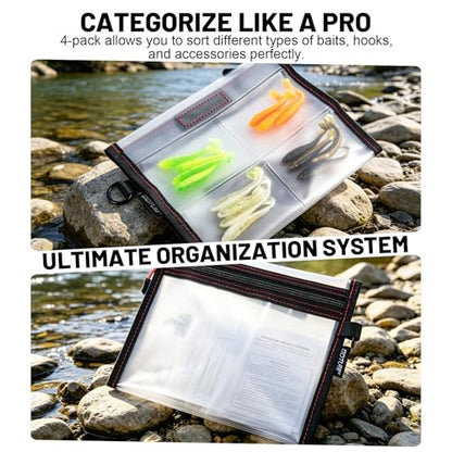 Goture Waterproof Fishing Lure Bags, Soft Plastic Tackle Organizers | Clear Fishing Bait Storage Pouches for Freshwater & Saltwater, Heavy Duty Fishing Gear Pouches for Jig, Worm, Swimbait