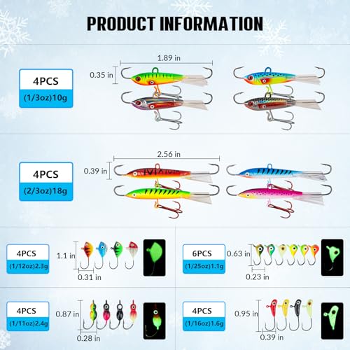THKFISH Ice Fishing Lures Ice Fishing Jigs Ice Fishing Gear Hard Fishing Lures and Jigs Walleye Ice Fishing Kit Crappie Panfish Pike Jigs,14/26/40PCS - color: A-26PCS