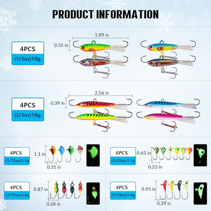 THKFISH Ice Fishing Lures Ice Fishing Jigs Ice Fishing Gear Hard Fishing Lures and Jigs Walleye Ice Fishing Kit Crappie Panfish Pike Jigs,14/26/40PCS - color: A-26PCS