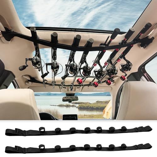 PSKOOK Vehicle Fishing Rod Holder, Fishing Rod Carrier for Car, Fishing Rod Rack 7 Rod Capacity, Heavy Duty Adjustable 33.5-66.9 Inch for SUV/Wagons/Van/Jeep/Truck, No-tool Installation - color: Black-7 Rods