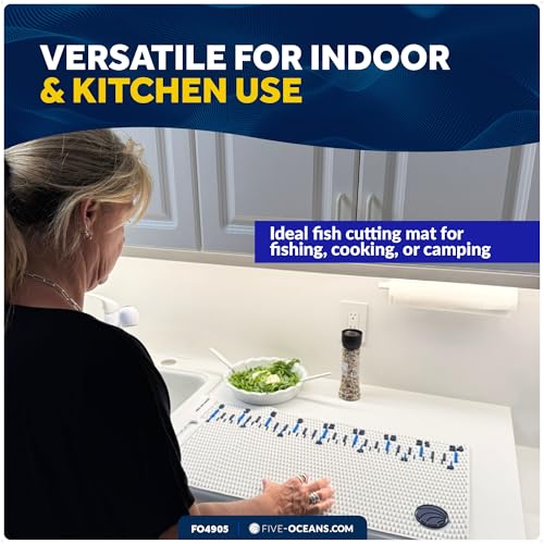 Five Oceans Fish Fillet Mat 28" x 14", White Non-Slip Cutting Mat for Fish, Heavy-Duty Roll-Up Dishwasher Safe Board with 24" Ruler, for Kitchen Counters, Patio BBQ & Outdoor Tables - FO4905 - color: Fish Fillet Mat
